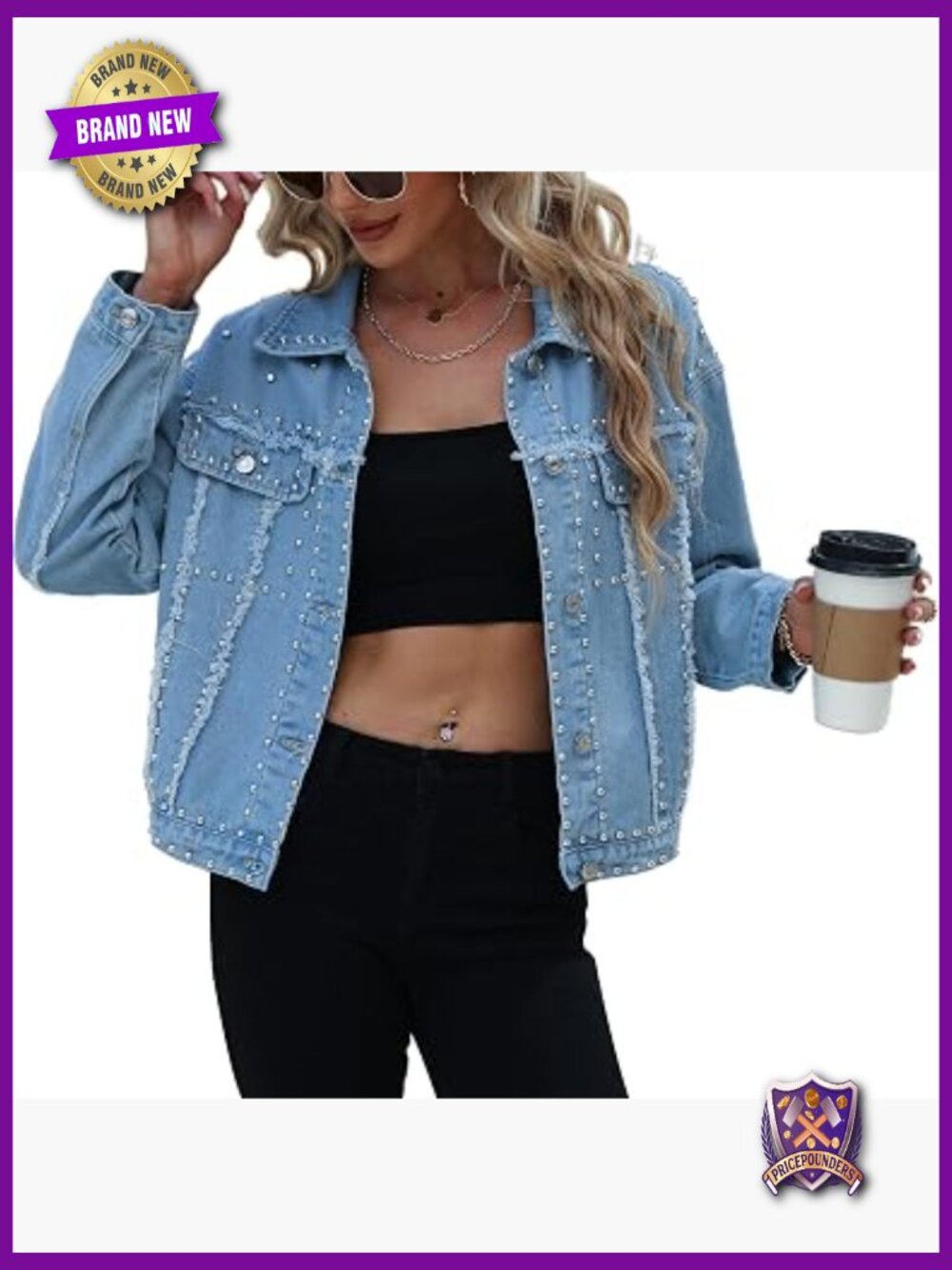 Cropped Fringe Denim Trucker Jacket with Studded Details